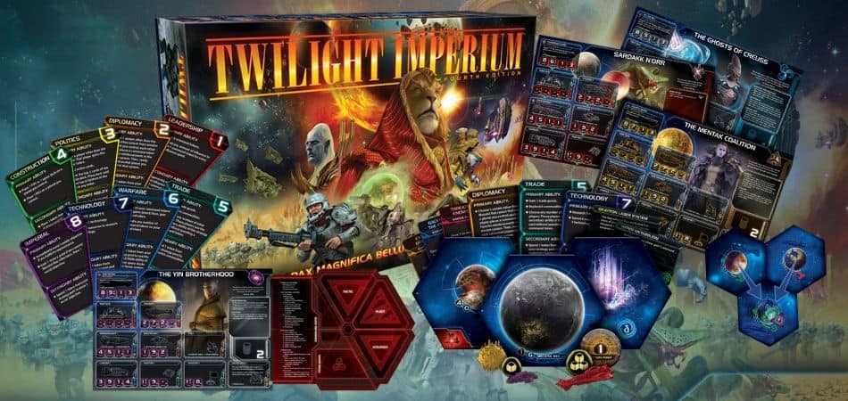 Коробка и компоненты настольной игры Twilight Imperium