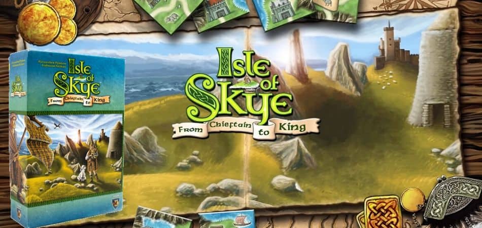 Коробка с настольной игрой Isle of Skye и заголовок с логотипом