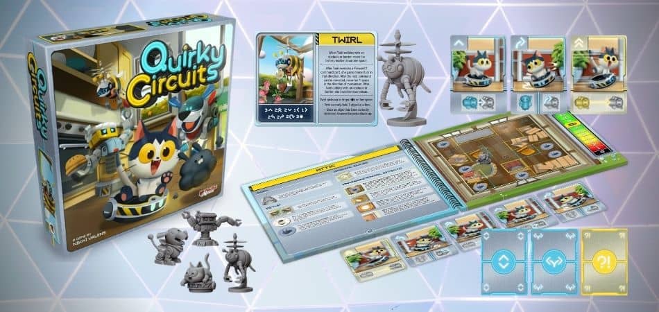 Коробка и компоненты настольной игры Quirky Circuits