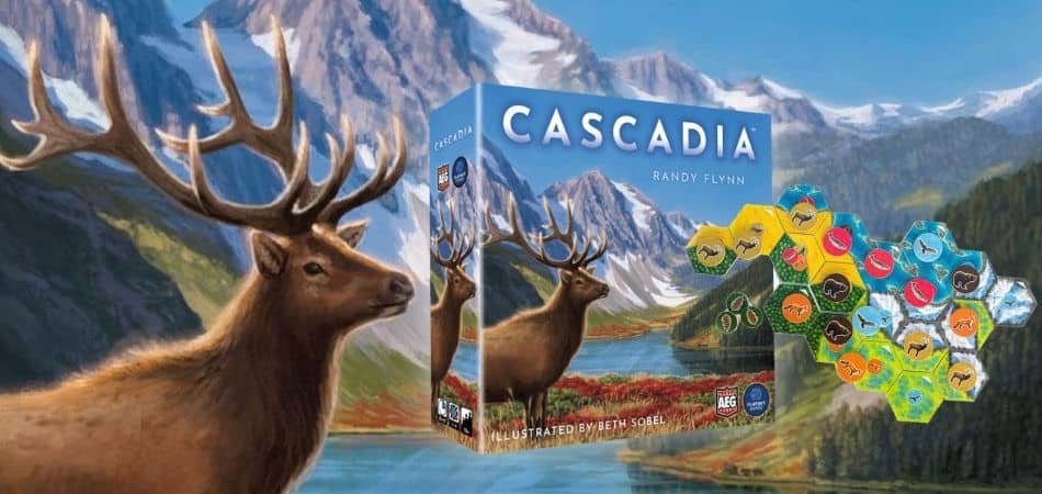 Коробка с настольной игрой Cascadia и искусство