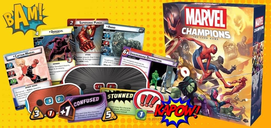 Коробка и компоненты карточной игры Marvel Champions