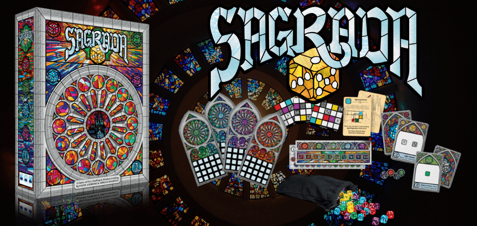 Коробка и компоненты настольной игры Sagrada