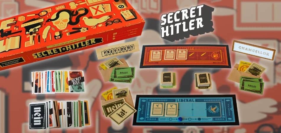 Коробка с настольной игрой Secret Hitler и компоненты